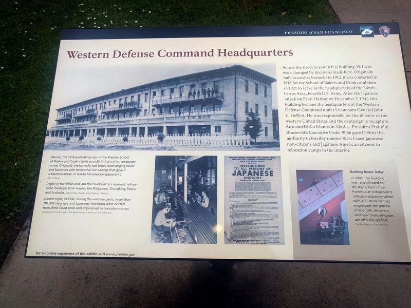 Western Defense Command Headquarters Marker image. Click for full size.