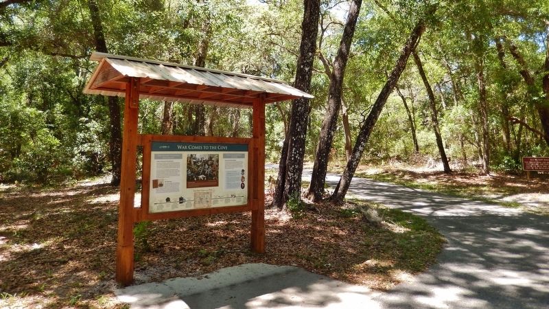 War Comes to the Cove Marker Kiosk (<i>Old Military Road in background on right</i>). Click for full size. War Comes to the Cove Marker Kiosk (<i>Old Military Road in background on right</i>) image. Click for full size.