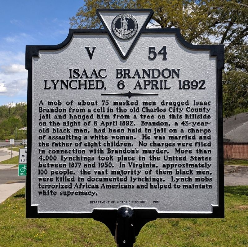Isaac Brandon Lynched, 6 April 1892 Marker image. Click for full size.