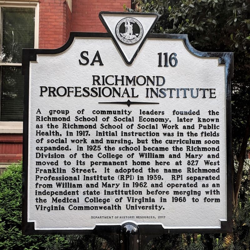 Richmond Professional Institute Marker. Click for full size. Richmond Professional Institute Marker image. Click for full size.