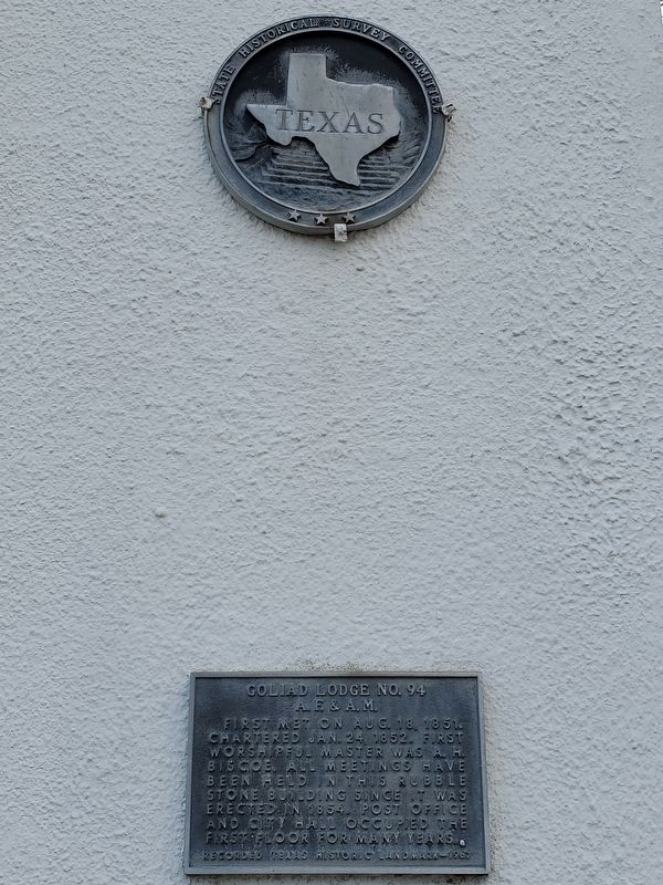 Goliad Lodge No. 94 A.F. & A.M. Marker. Click for full size. Goliad Lodge No. 94 A.F. & A.M. Marker image. Click for full size.