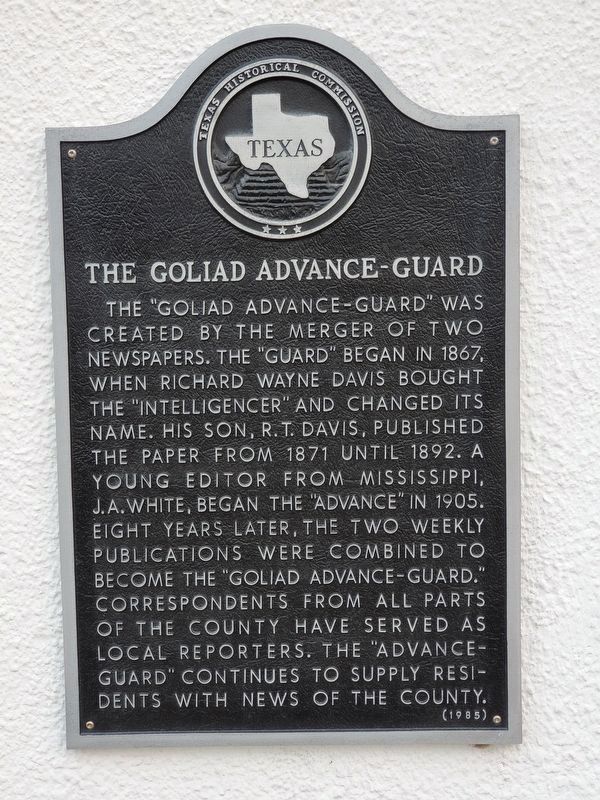 The Goliad Advance-Guard Marker image. Click for full size.