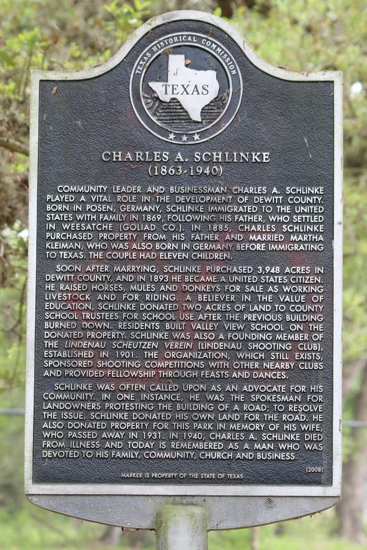 Charles A. Schlinke Marker. Click for full size. Charles A. Schlinke Marker image. Click for full size.