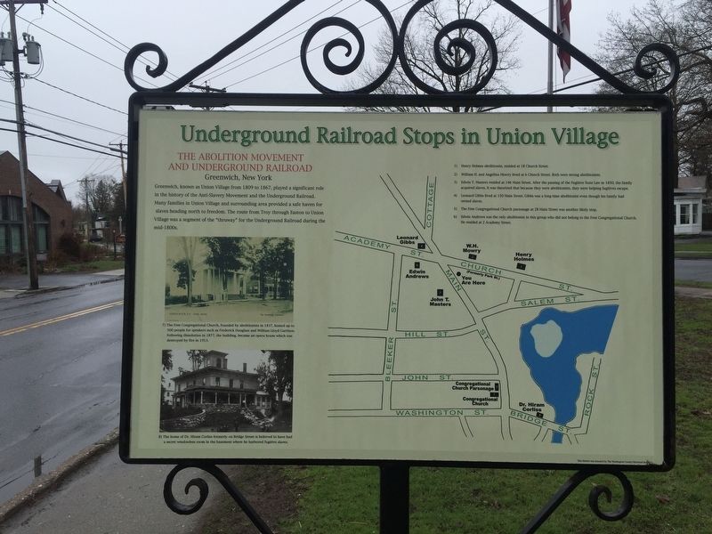 Underground Railroad Stops in Union Village Marker. Click for full size. Underground Railroad Stops in Union Village Marker image. Click for full size.