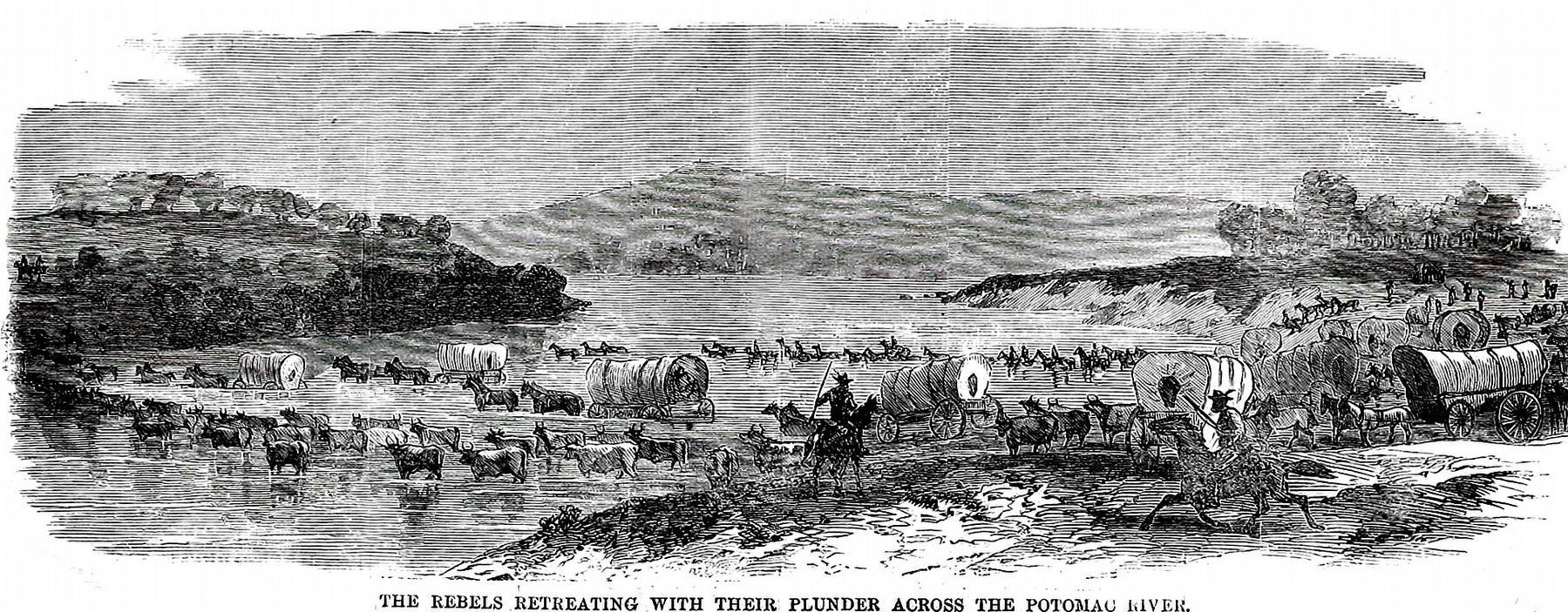 Rebels Retreating with Their Plunder<br>Across the Potomac River,<br>1864 image. Click for full size.