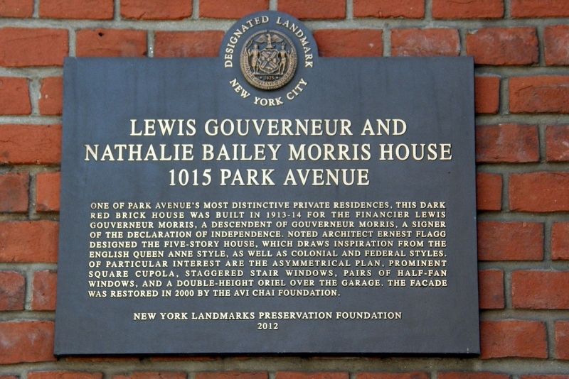 Lewis Gouverneur and Nathalie Bailey Morris House Marker image. Click for full size.