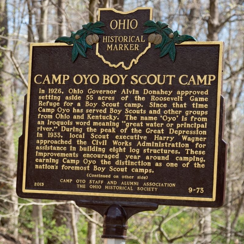 Camp Oyo Boy Scout Camp Marker, side one image. Click for full size.