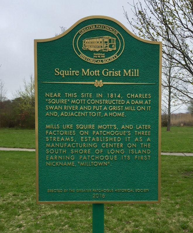 Squire Mott Grist Mill Marker image. Click for full size.