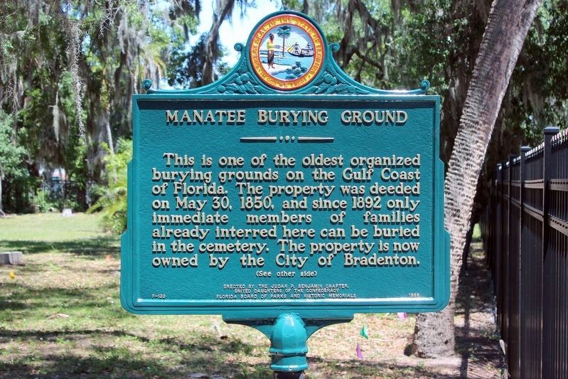 Restored Manatee Burying Ground Marker-Side 1 image. Click for full size.