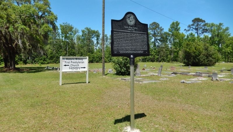 Susie King Taylor Marker (<i>wide view northeast from U.S. Highway 17; cemetery in background</i>) image. Click for full size.