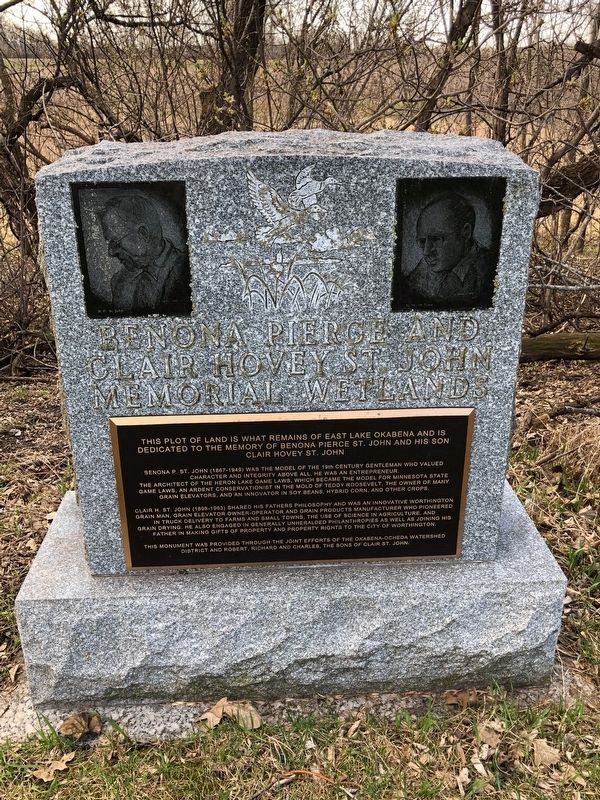 Benona Pierce and Clair Hovey St. John Memorial Wetlands Marker image. Click for full size.