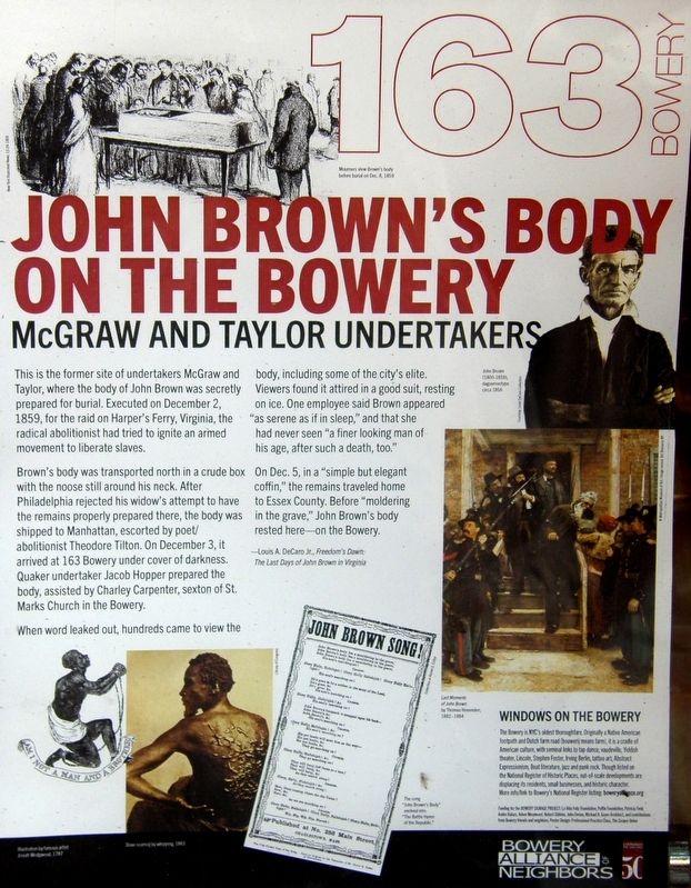 John Brown's Body On The Bowery Marker. Click for full size. John Brown's Body On The Bowery Marker image. Click for full size.
