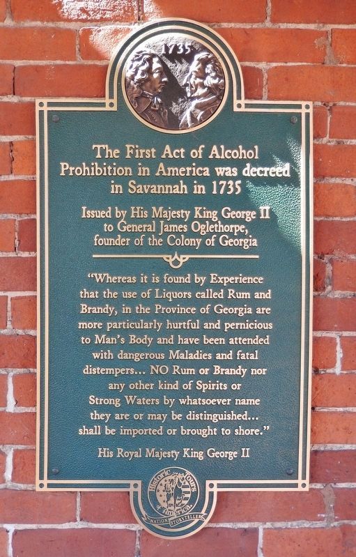The First Act of Alcohol Prohibition in America Marker image. Click for full size.