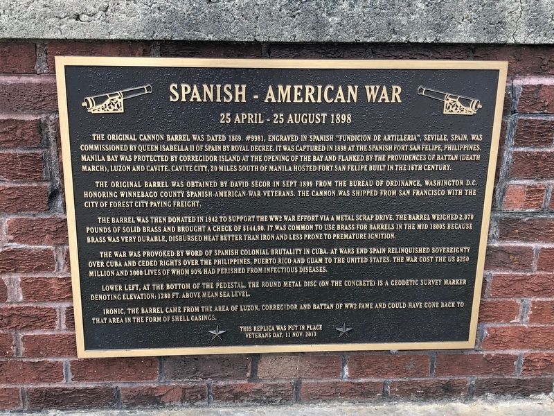 Spanish-American War Veterans Memorial (Winnebago County, Iowa) Marker image. Click for full size.