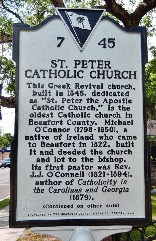 St. Peter Catholic Church Marker<br>(<i>side 1  faces north  cemetery on right</i>) image. Click for full size.