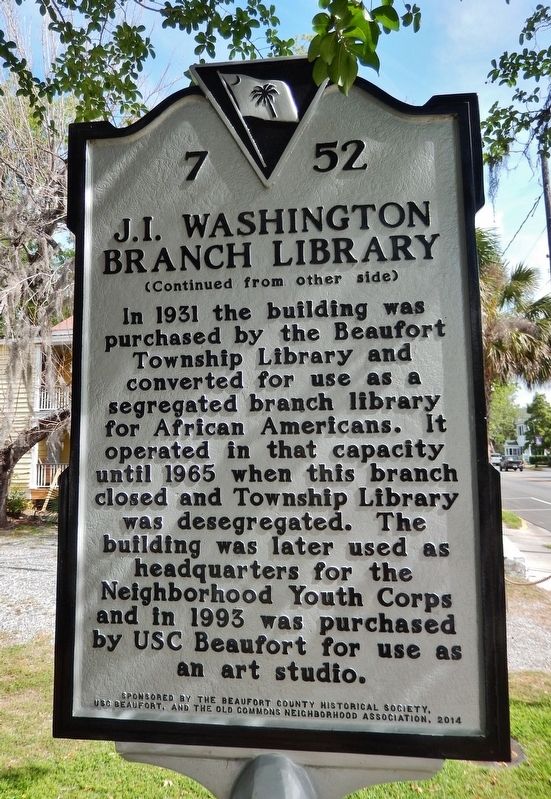 J. I. Washington Branch Library Marker<br>(<i>side 2 • faces south • library on left</i>) image. Click for full size.