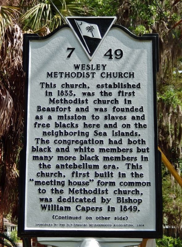 Wesley Methodist Church Marker<br>(<i>side 1 • faces south • church right of marker</i>) image. Click for full size.