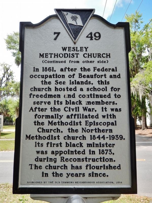 Wesley Methodist Church Marker<br>(<i>side 2  faces north  church left of marker</i>) image. Click for full size.