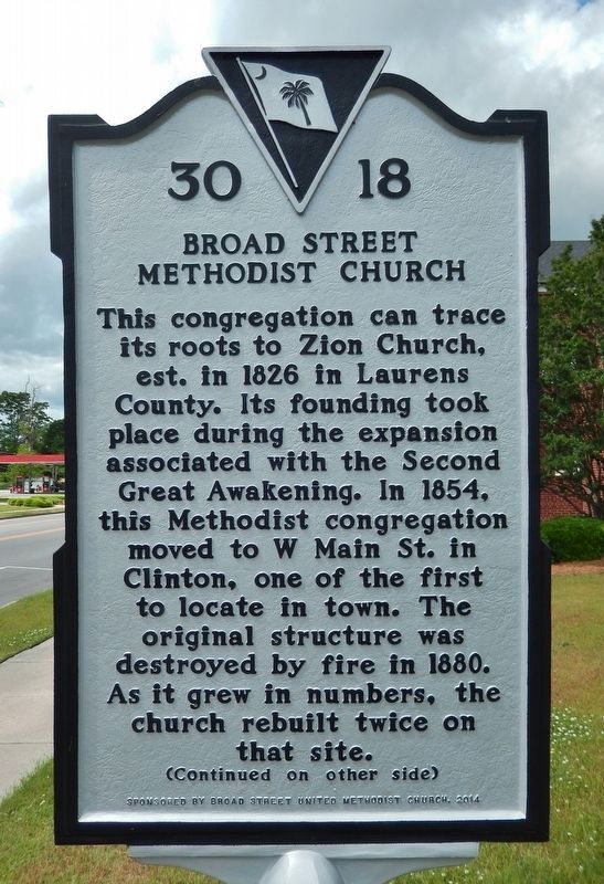 Broad Street Methodist Church Marker (<i>side 1</i>) image. Click for full size.