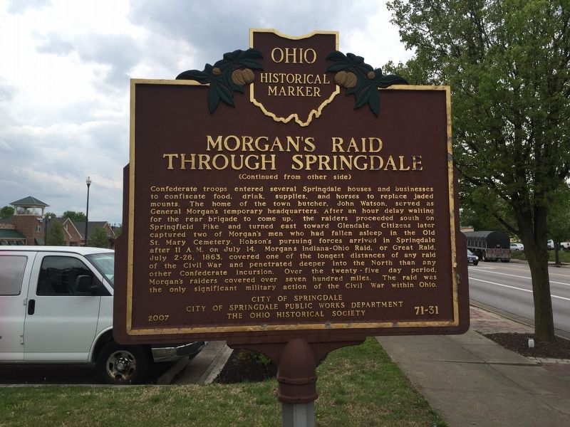 Morgan’s Raid Through Springdale Marker image. Click for full size.