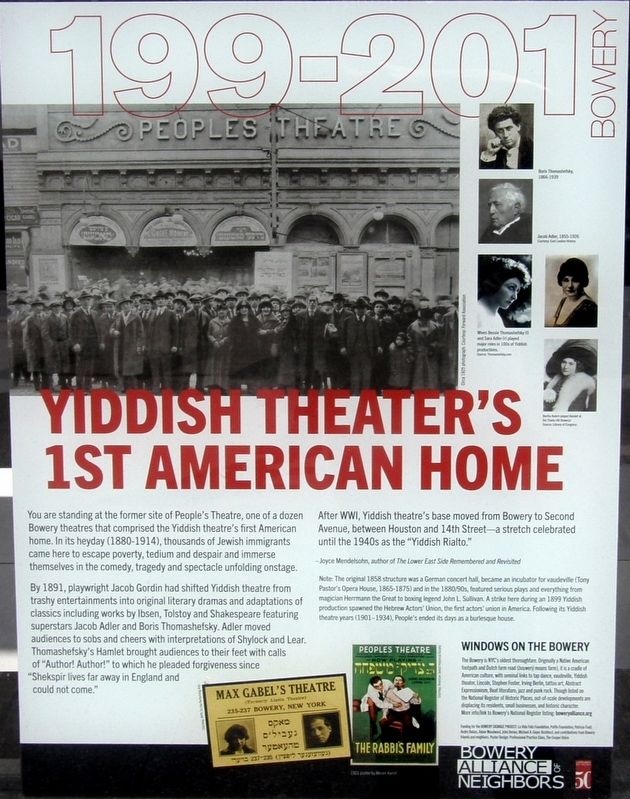 Yiddish Theatre�s 1st American Home Marker image. Click for full size.