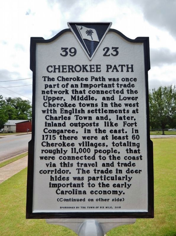 Cherokee Path Marker<br>(<i>side 1 • faces north • Town Hall right of marker</i>) image. Click for full size.