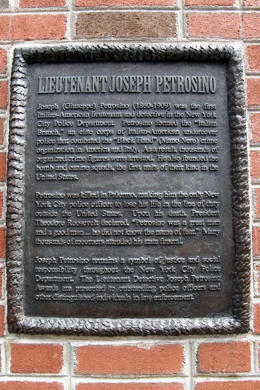 Lieutenant Joseph Petrosino Marker. Click for full size. Lieutenant Joseph Petrosino Marker image. Click for full size.