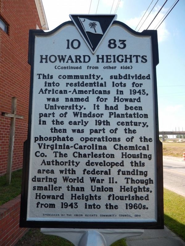 Howard Heights Marker<br>(<i>side 2  faces north  church on left</i>) image. Click for full size.