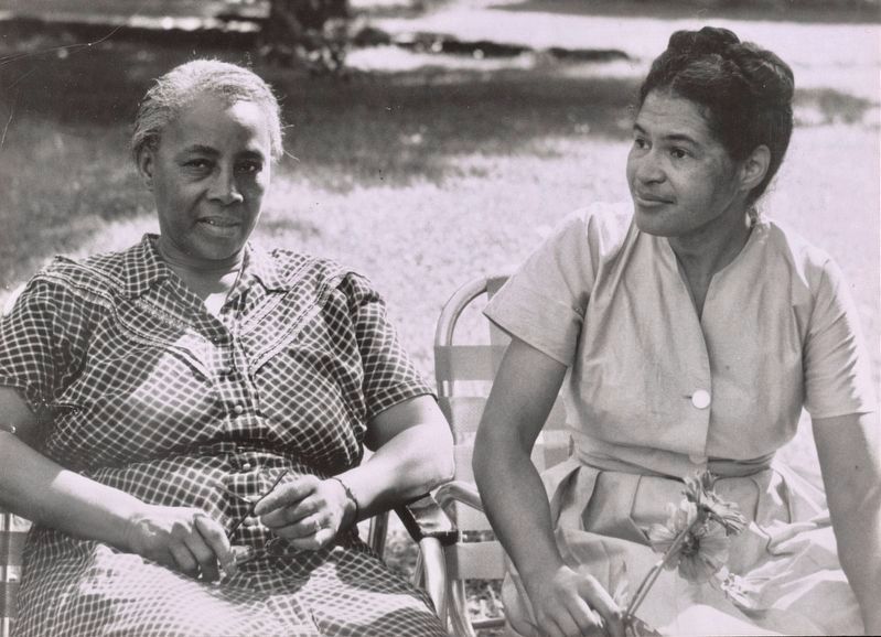 <i>Mrs. Septima Clark and Rosa Parks at Highlander Folk School, Monteagle, Tennessee</i> image. Click for full size.