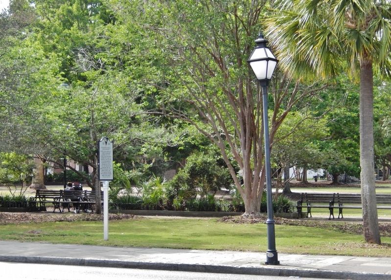 Charleston Public Water System Marker (<i>view from Calhoun Street; Marion Square in background</i>). Click for full size. Charleston Public Water System Marker (<i>view from Calhoun Street; Marion Square in background</i>) image. Click for full size.