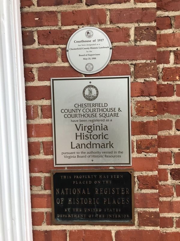 Chesterfield County Historic Landmark, Virginia Historic Landmark and National Register plaques image. Click for full size.
