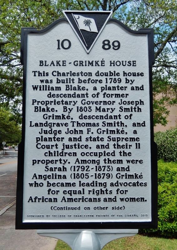Blake-Grimk� House Marker<br>(<i>side 1 � faces east � George Street on left</i>) image. Click for full size.
