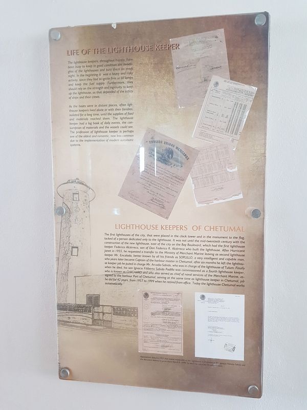 Life of the Lighthouse Keeper / Lighthouse Keepers of Chetumal Marker English text image. Click for full size.