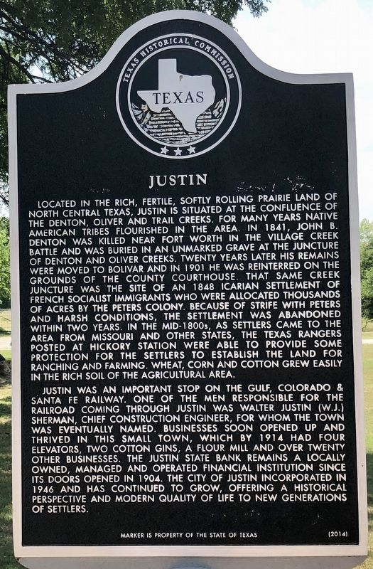 Justin Texas Historical Marker image. Click for full size.