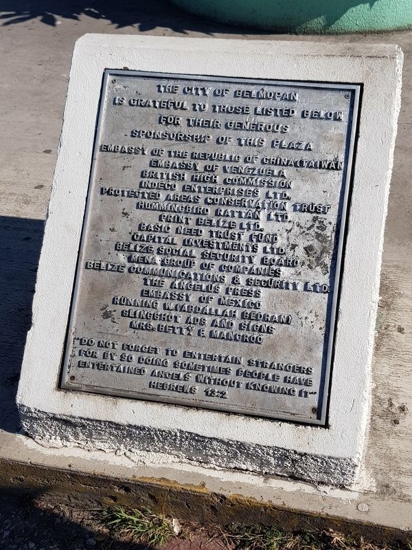 A nearby dedicatory plaque for the plaza image. Click for full size.