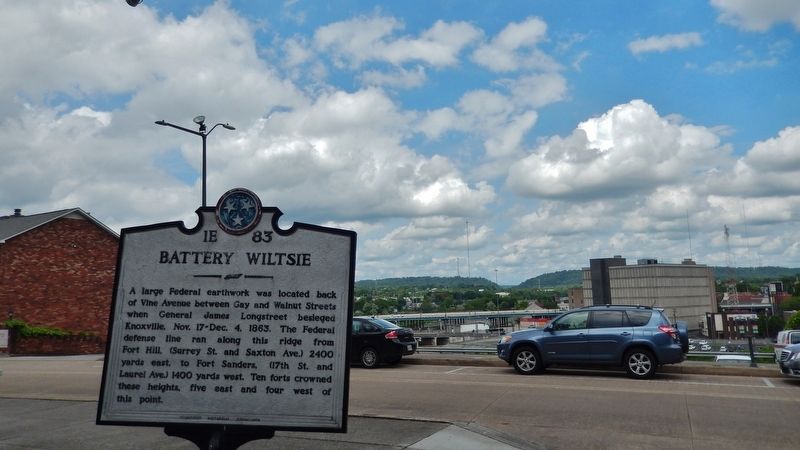 Battery Wiltsie Marker (<i>view from back side of marker looking across West Vine Avenue</i>) image. Click for full size.