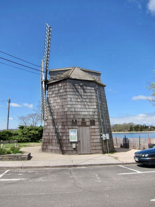 Windmill Replica Marker - wide view, Wharf Street side image. Click for full size.