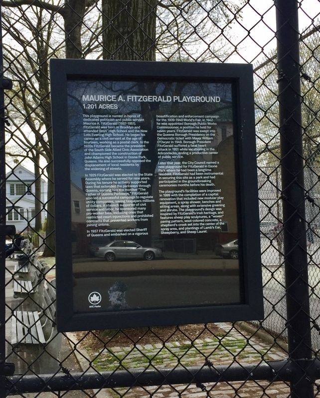 Maurice A. Fitzgerald Playground Marker. Click for full size. Maurice A. Fitzgerald Playground Marker image. Click for full size.