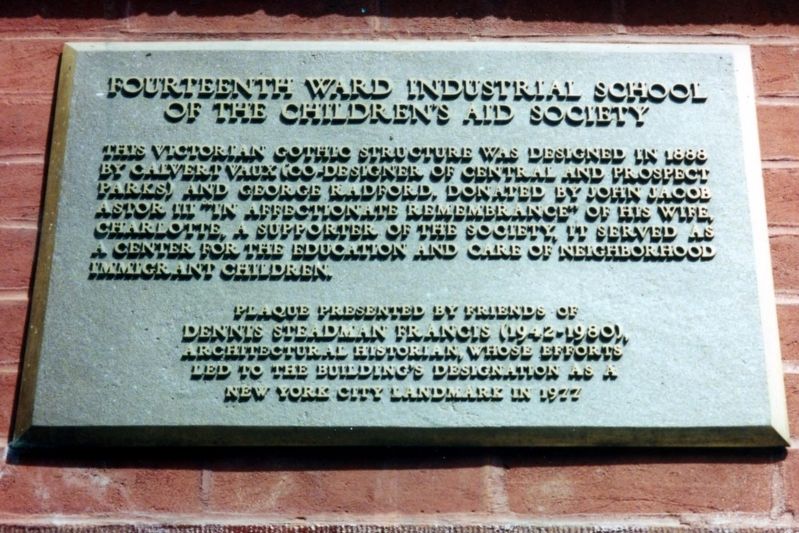 Fourteenth Ward Industrial School of the Children’s Aid Society Marker. Click for full size. Fourteenth Ward Industrial School of the Children’s Aid Society Marker image. Click for full size.
