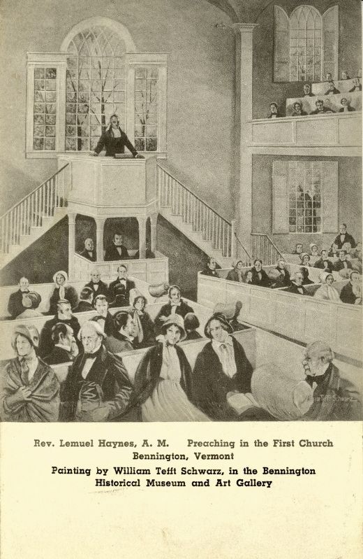Rev. Lemuel Haynes preaching in the First Church, Bennington, Vermont image. Click for full size.