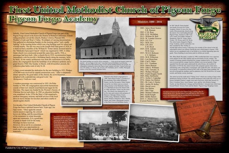 First United Methodist Church of Pigeon Forge and Pigeon Forge Academy Marker image. Click for full size.