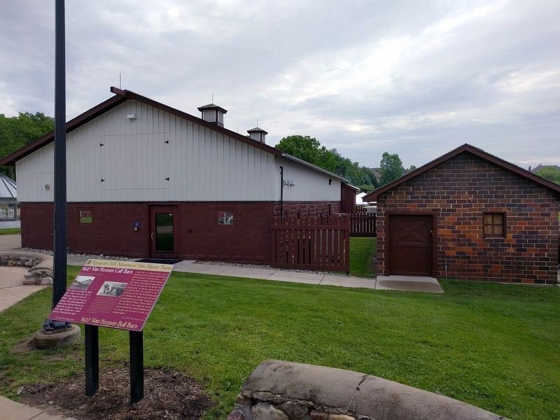 1927 Van Hoosen Calf Barn (left), 1927 Van Hoosen Bull Barn (right), and Marker. Click for full size. 1927 Van Hoosen Calf Barn (left), 1927 Van Hoosen Bull Barn (right), and Marker image. Click for full size.