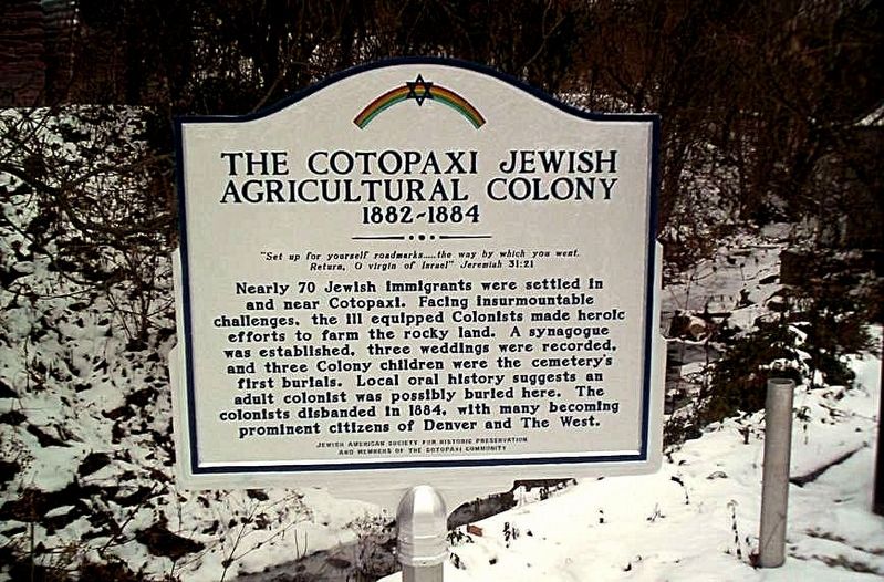 The Cotopaxi Jewish Agricultural Colony 1882-1884 Marker image. Click for full size.