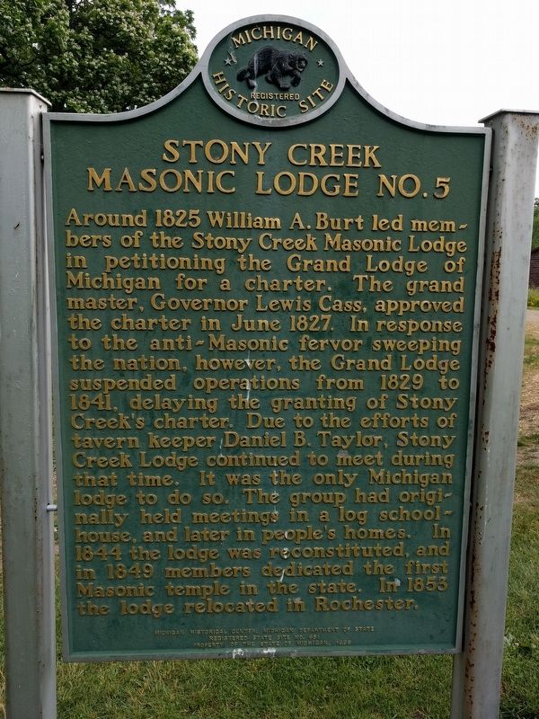 Stony Creek Masonic Lodge No. 5/Mount Moriah Marker image. Click for full size.