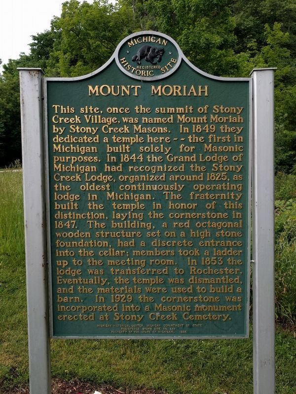 Stony Creek Masonic Lodge No. 5/Mount Moriah Marker image. Click for full size.