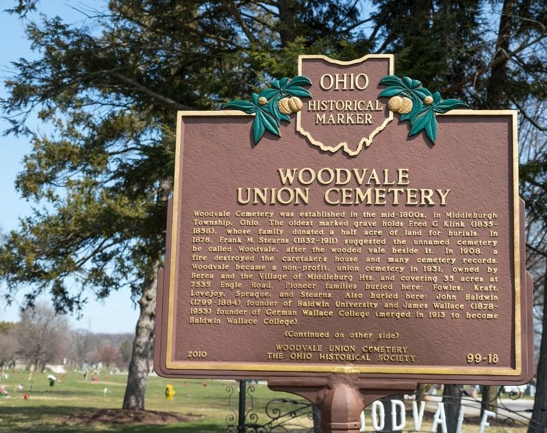 Woodvale Union Cemetery Marker, side one image. Click for full size.