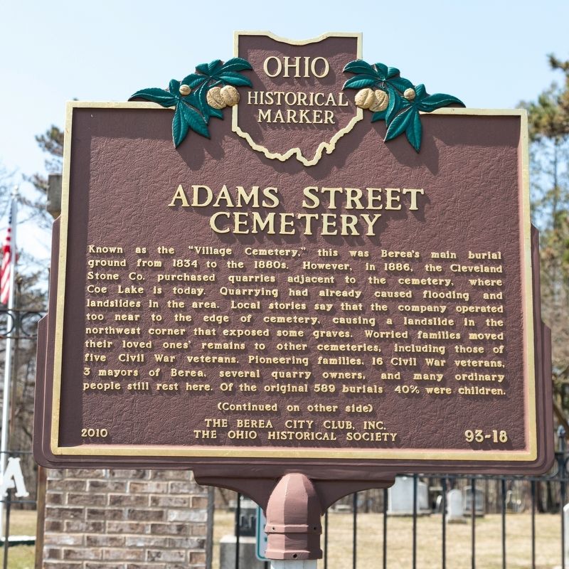Adams Street Cemetery Marker, side one image. Click for full size.