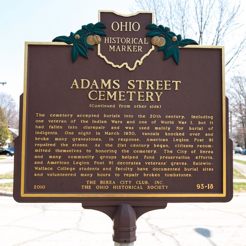 Adams Street Cemetery Marker, side two image. Click for full size.