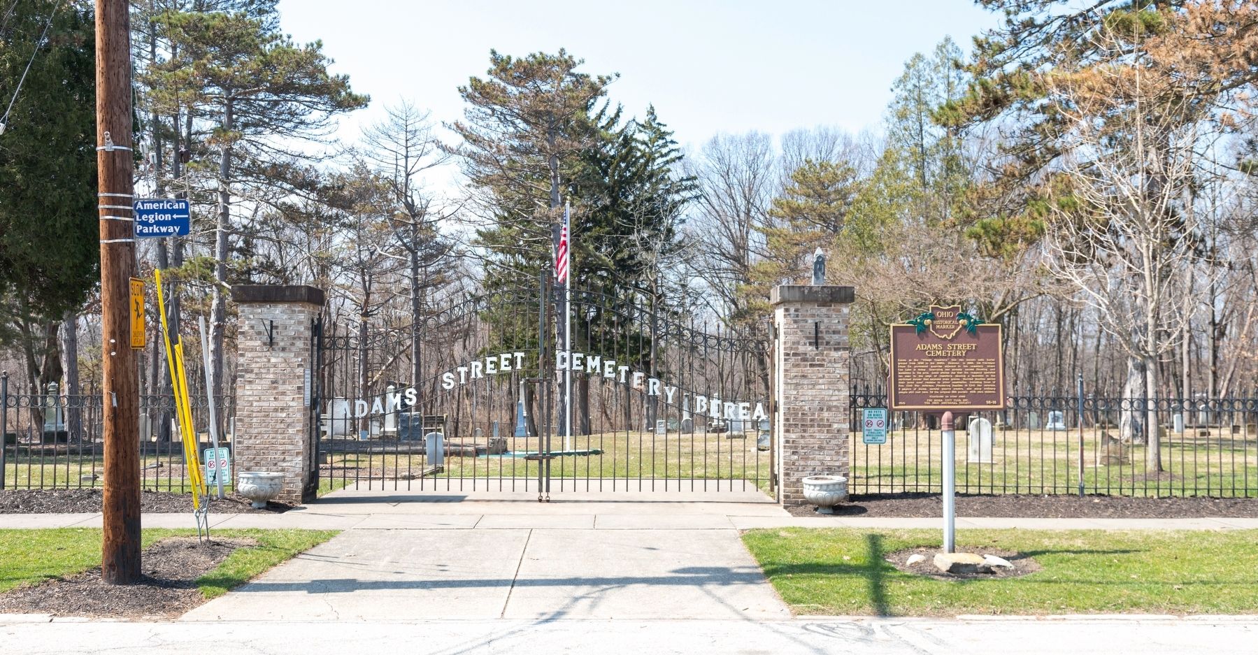 Adams Street Cemetery Entrance and Marker. Click for full size. Adams Street Cemetery Entrance and Marker image. Click for full size.