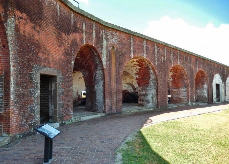 Fort Pulaski's Thick Brick Walls<br>(<i>view looking southwest beyond marker</i>) image. Click for full size.